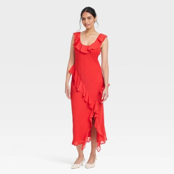 A New Day - Women's Ruffle Slip Dress - A New Day Red M Red - Picture 1 of 4